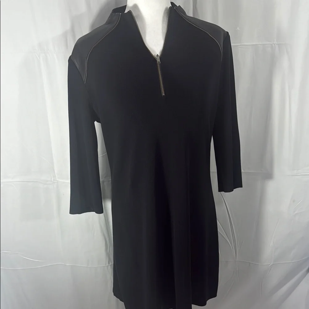 MISOOK BLACK SHIFT DRESS LEATHER TRIM ZIPPER PM NWT - Picture 3 of 11